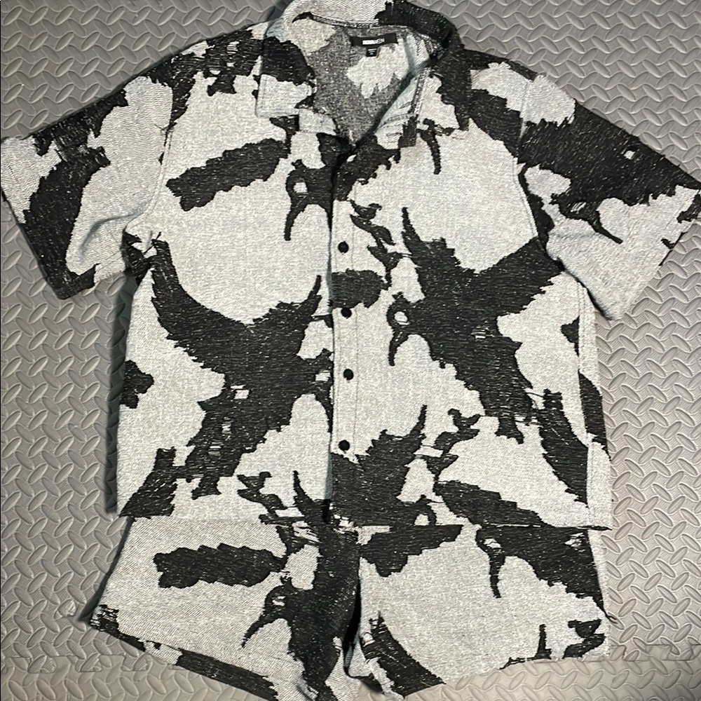 Men's Inkblot Button Up Shirt - Black/Combo Size XL